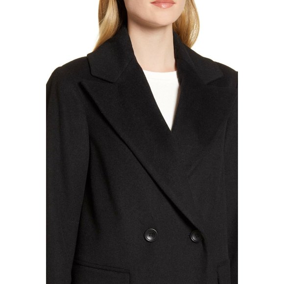 $500 KRISTEN BLAKE Double Breasted wool blend Maxi Long Coat BLACK - Picture 4 of 7